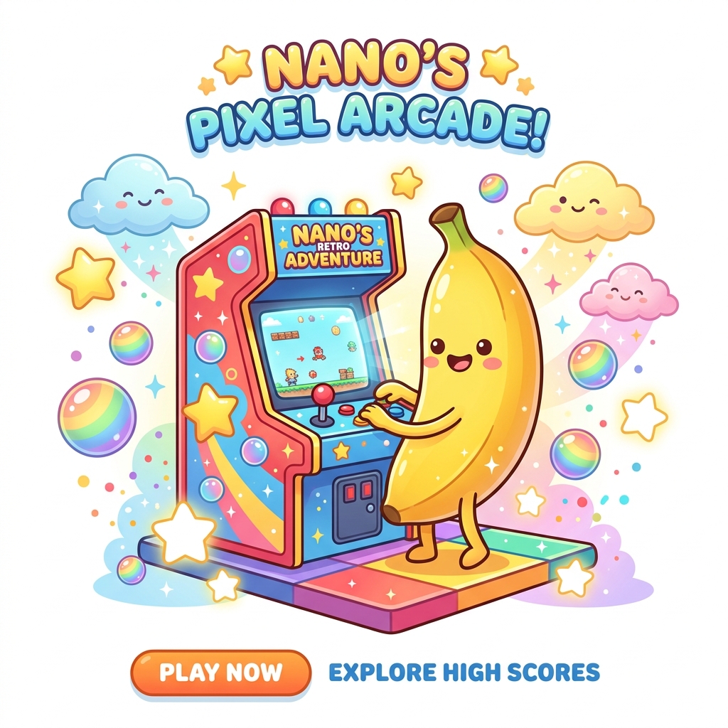 Creative Gamers Studio's mascot Nano playing a colorful retro arcade machine